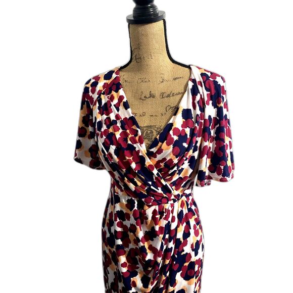 Maggy London Flutter Sleeve Faux Wrap Dress Multicolor Polka Dot Size 6 - Picture 4 of 8